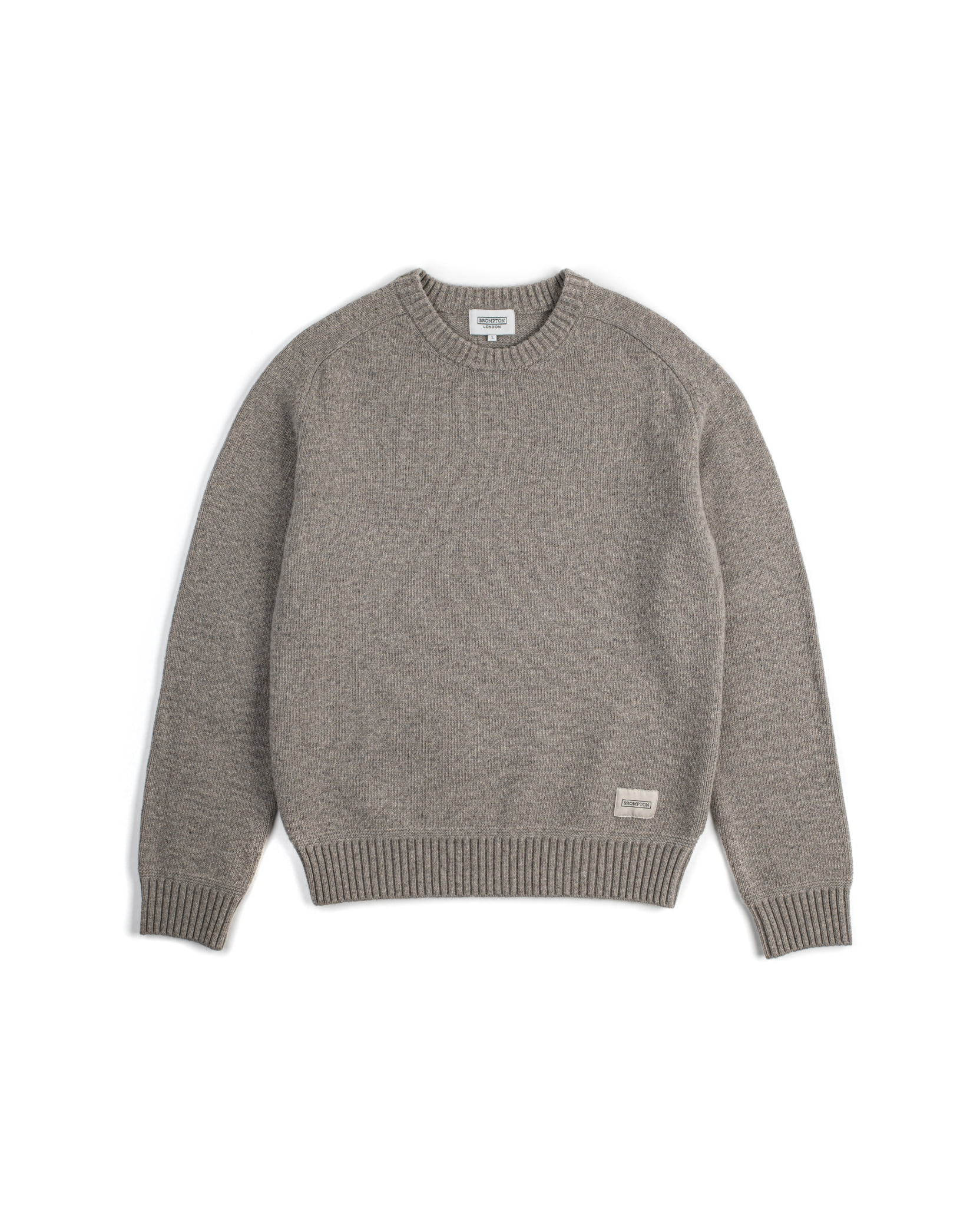 [BEST] WOOL BLENDED ELBOW PATCH ROUND SWEATER - OATMEAL