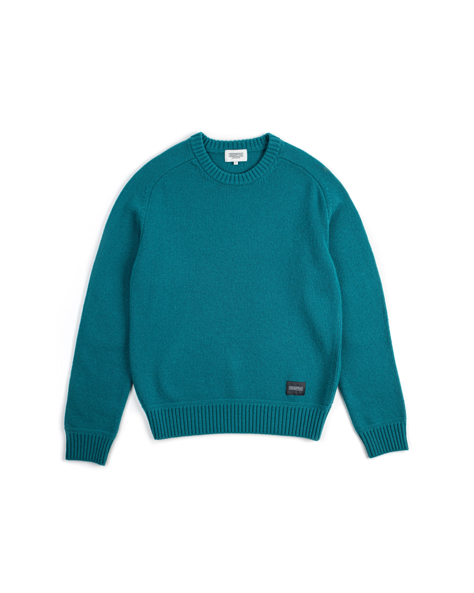 WOOL BLENDED ELBOW PATCH ROUND SWEATER - T/BLUE