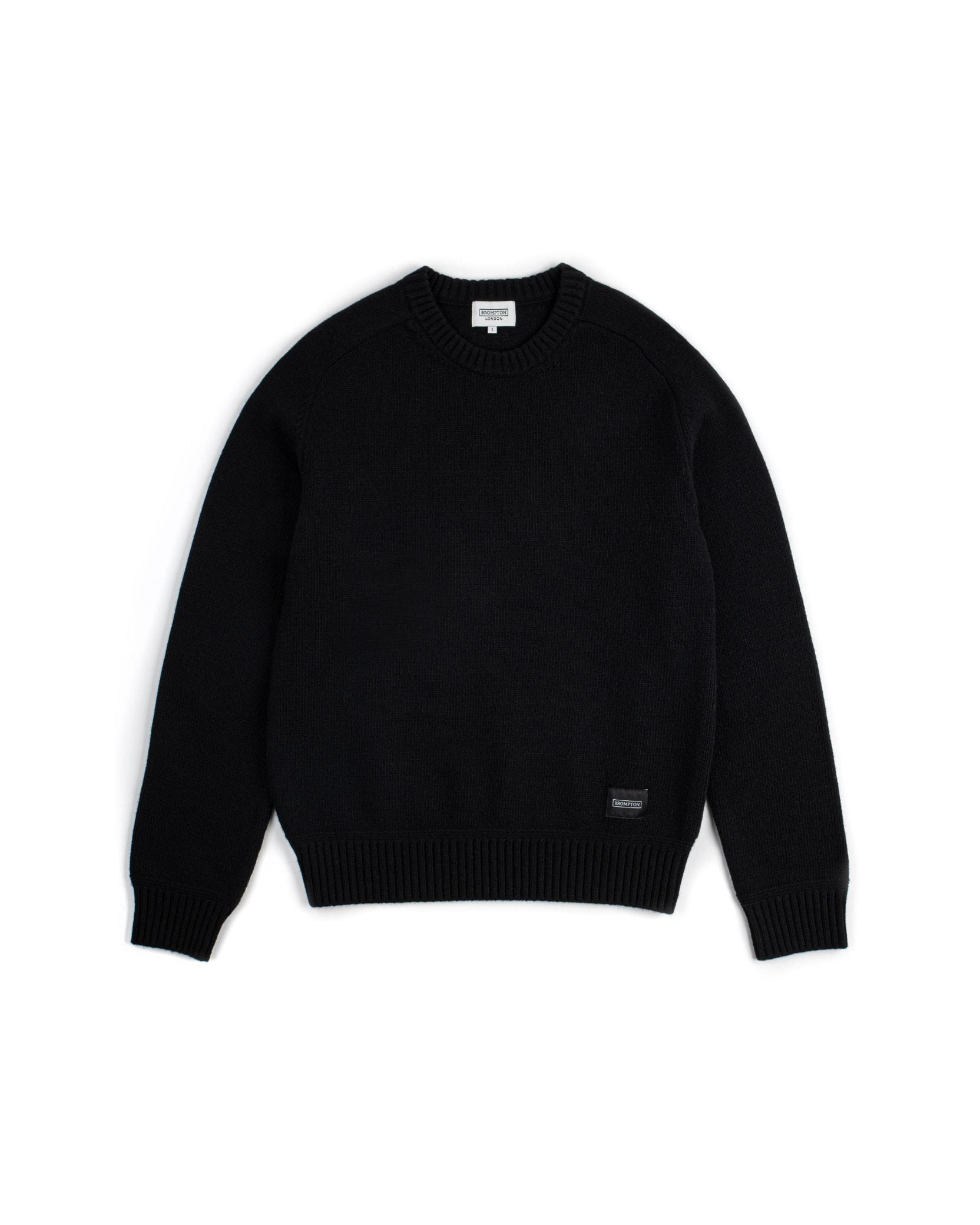 WOOL BLENDED ELBOW PATCH ROUND SWEATER - BLACK
