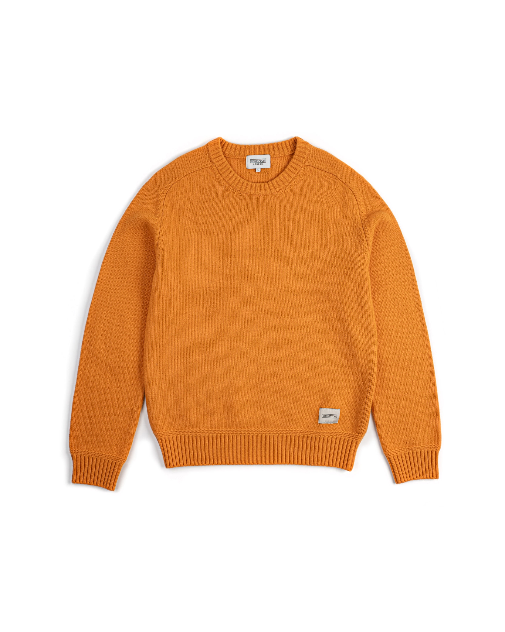 WOOL BLENDED ELBOW PATCH ROUND SWEATER - ORANGE